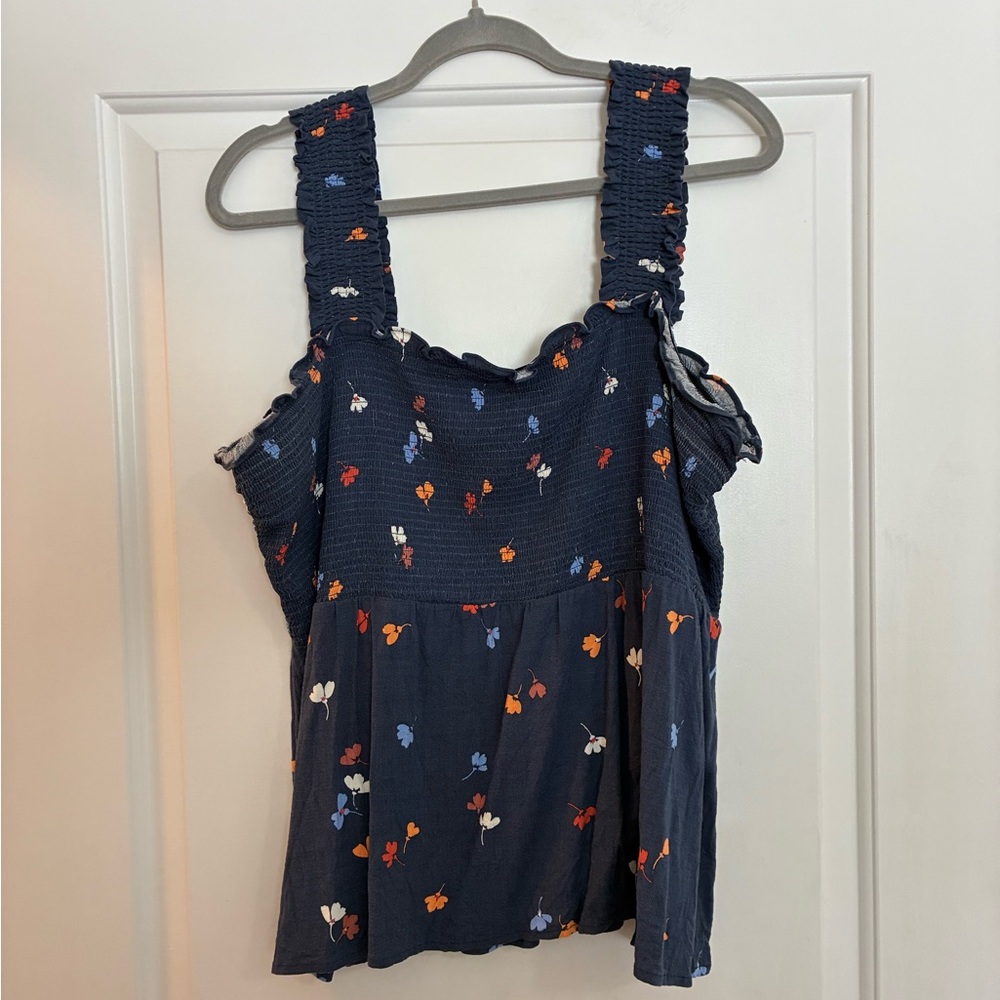 Blue Ruffled Smocked Tank Top